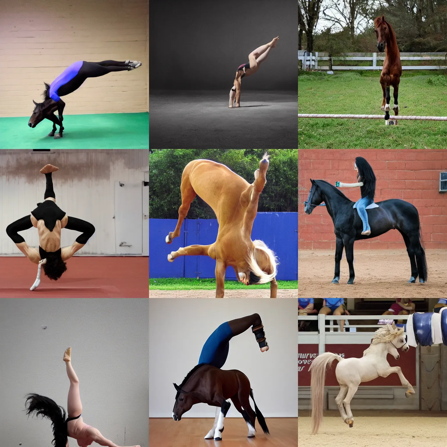 Prompt: horse headstand, horse as gymnast