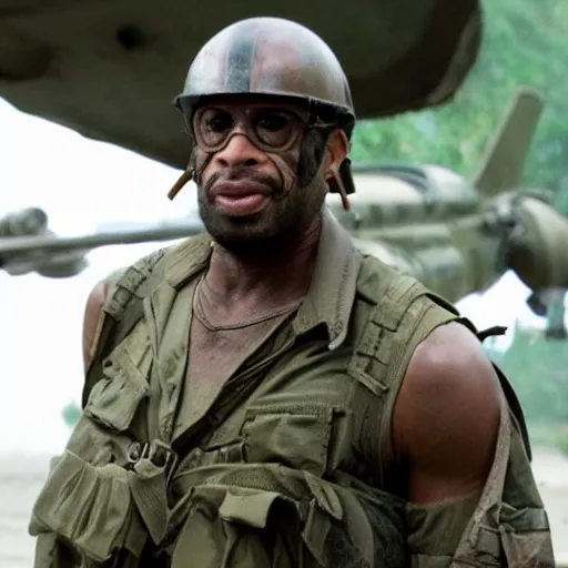 Image similar to cinematic still of kirk lazarus character in tropic thunder movie