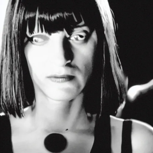 Prompt: movie still of robotic mia wallace, cinematic composition, cinematic light, criterion collection, by quentin tarantino