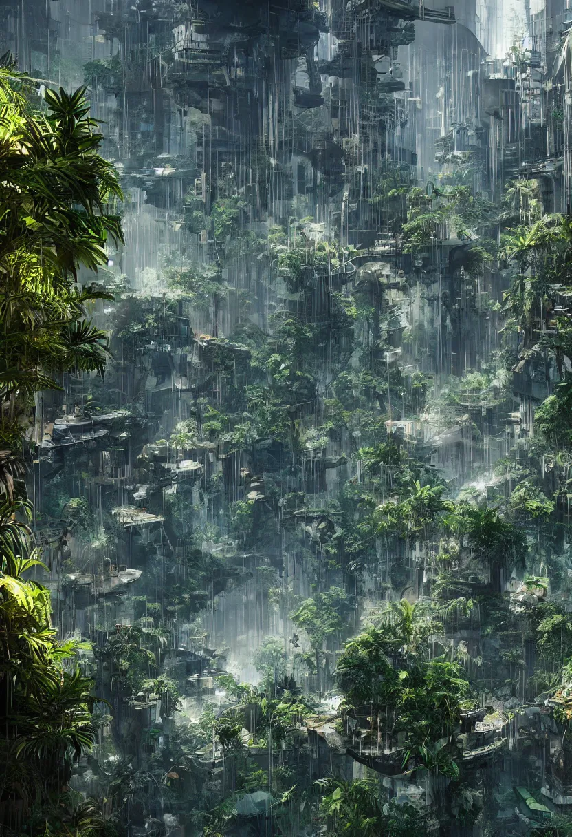 Image similar to unreal engine render jungle, trending on artstation, r / cyberpunk, r / imaginarymindscapes