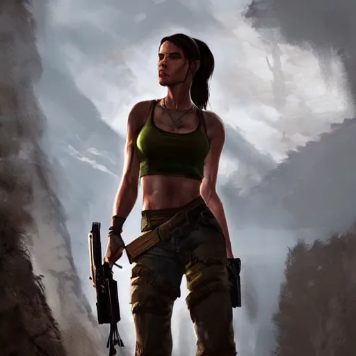 Prompt: Lara Croft from Tomb Raider as a GTA character, by Cedric Peyravernay, highly detailed, hyperrealism, excellent composition, cinematic concept art, dramatic lighting, trending on ArtStation