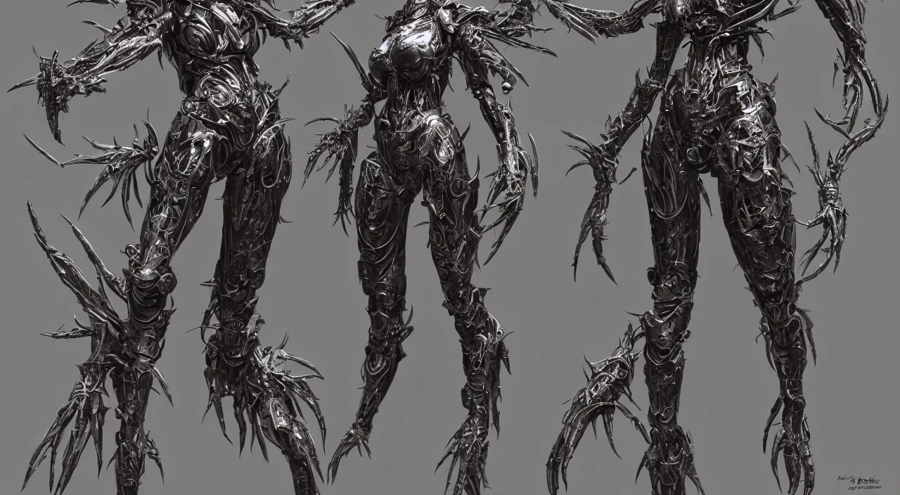 Image similar to symmetrical character design, a full - body female insect queen size creature with bio armor from guyver the bioboosted armor, elegant shape, cyborg, translucence armor, prefect face, elite, horror, ominous, cinematic, concept design, matt painting, insanely intricate and detailed, cgsociety, hyperrealistic, darksouls, bloodborne, ross tran.