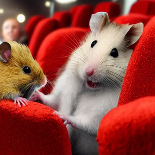 Image similar to hamster on a date at the movies, award winning photo