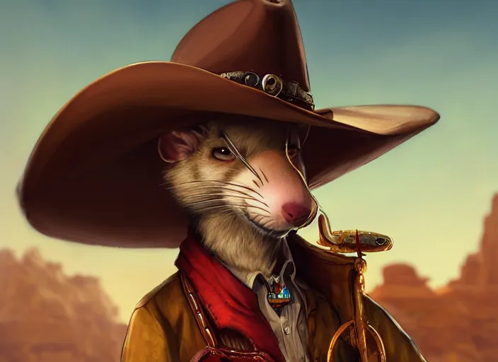 Image similar to character portrait feature of the anthro male anthropomorphic rat fursona wearing cowboy outfit wild west desperado sitting in an old monte carlo, a man whose heart is hollow, character design stylized by charlie bowater, ross tran, artgerm, makoto shinkai, detailed, soft lighting, rendered in octane