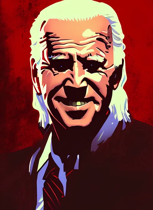 Prompt: Joe Biden playing the Witcher, movie poster by James Gilleard