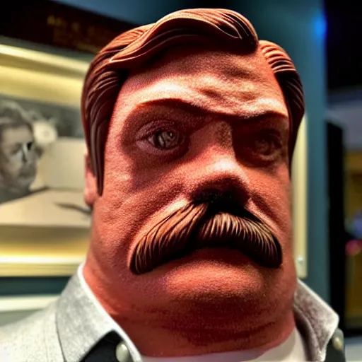 Image similar to ron Swanson made with bacon, sculpture, highly detailed