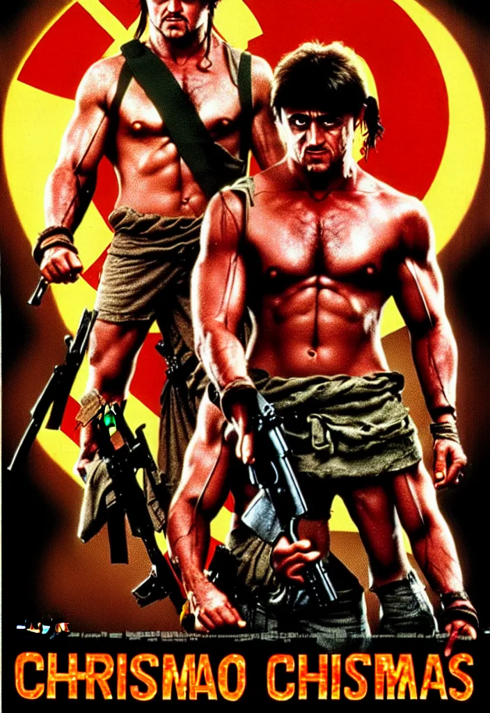 Image similar to christmas rambo - movie poster, 1 9 9 8, hq print