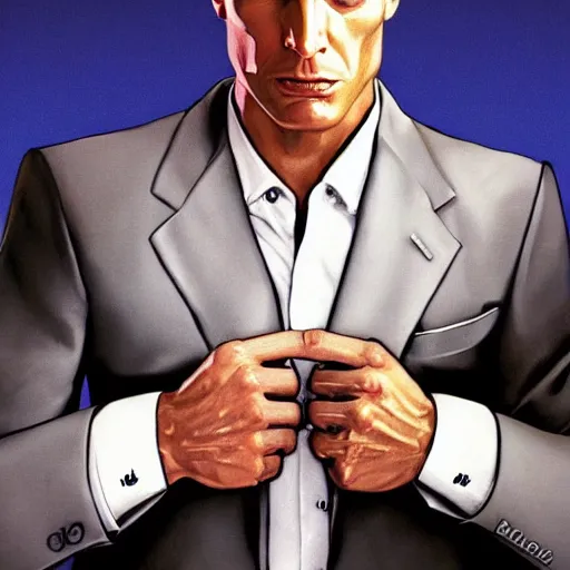 Image similar to portrait of patrick bateman,GTA V cover art by stephen bliss,no text