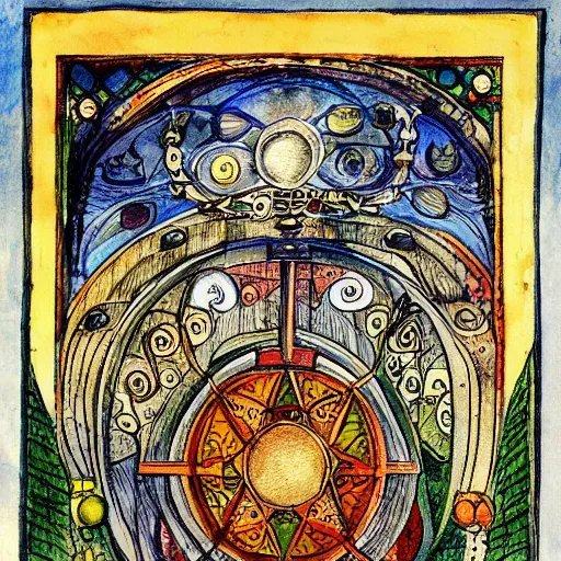 Prompt: an alchemical illustration drawn and painted by Carl Jung, detailed penciling, watercolor, pen and ink,