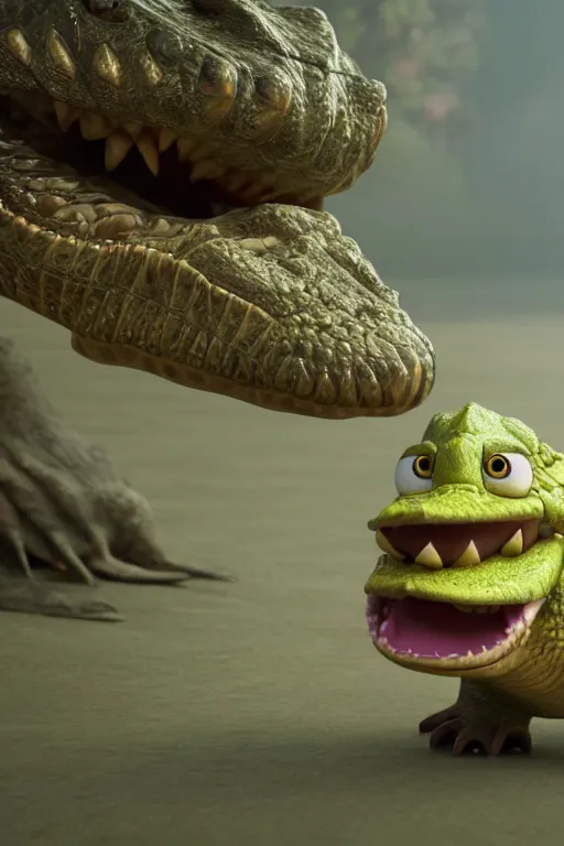Image similar to a cute crocodile wearing a formal overcoat Pixar style 3D render octane render unreal engine 5 path tracing cute Pixar style 4K natural