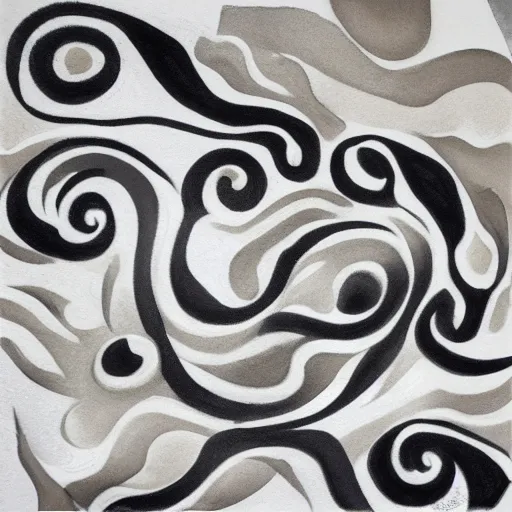 Image similar to waves and petals + contemporary minimalist beige and black and white charcoal