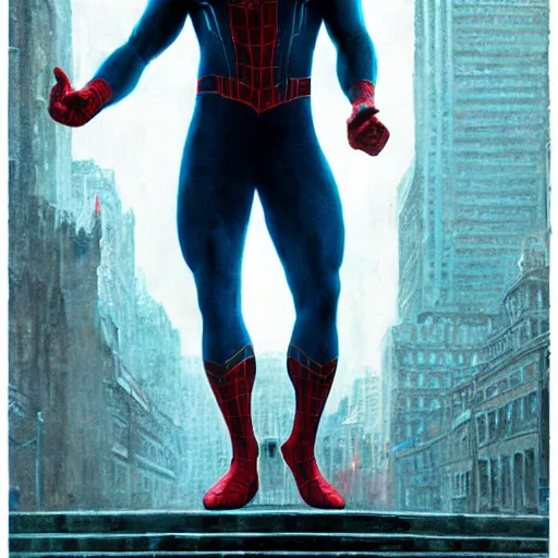 Image similar to ryan reynolds as spider - man, wearing a black and blue suit, cinematic, volumetric lighting, f 8 aperture, cinematic eastman 5 3 8 4 film, photorealistic by greg rutkowski, by stanley artgerm, by alphonse mucha