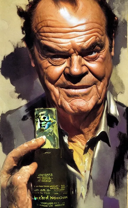 Image similar to jack nicholson is a bottle, by jack kirby, howard brown, ruan jia, tom lovell, jacob collins, dean cornwell