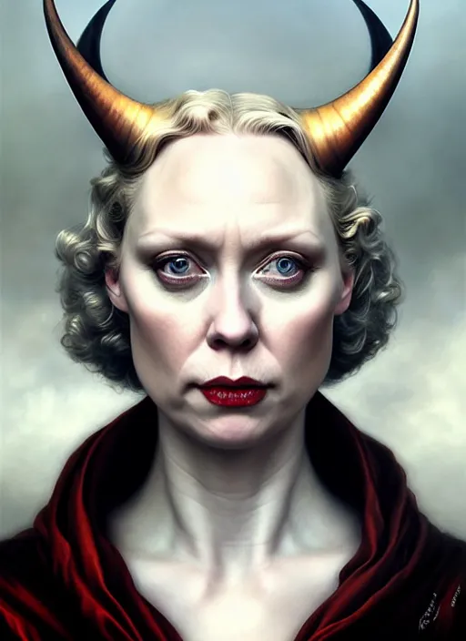 Prompt: gwendoline christie as an devil, aesthetic, fine art, intricate, elegant, highly detailed, realistic hair, centered, digital painting, art station, conceptual art, soft, sharp focus, illustration, artwork, artgerm, tomasz alen kopera, peter mohrbacher, donato giancola, wlop, boris vallejo