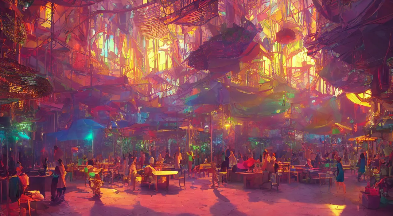 Image similar to bazaar zouk oriantal multicolorful sky shine place mosquet painting stylized digital video game icon global illumination ray tracing 8 k hd resolution, by ilya kuvshinov and cushart krentz and gilleard james