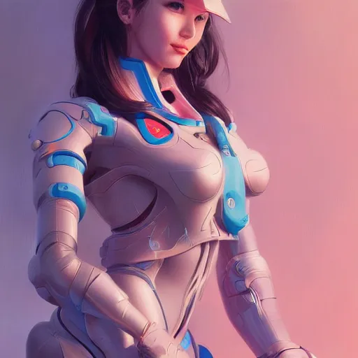 Image similar to Portrait D.Va ,intricate upper body, whole body, highly detailed, digital painting, artstation, concept art, smooth, sharp focus, illustration, art by Hajime Sorayama