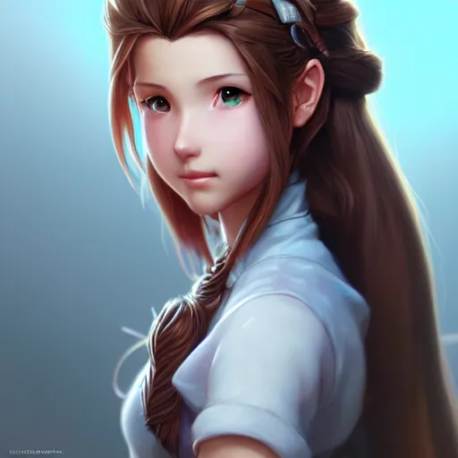 Image similar to portrait of aerith from final fantasy by Stanley Artgerm Lau, WLOP, Rossdraws, James Jean, Andrei Riabovitchev, Marc Simonetti, and Sakimichan, trending on artstation