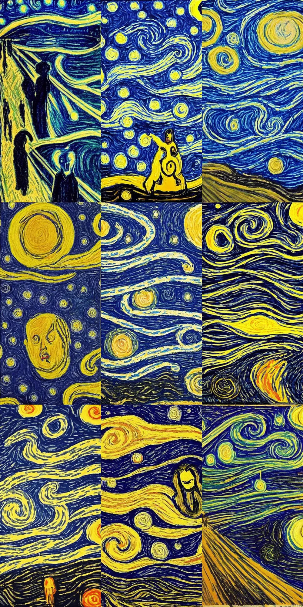 Prompt: starry night in the style of Edvard Munch