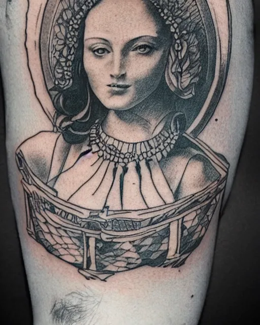 Image similar to renaissance tattoo design, hyper - realistic, in the style of tony santos