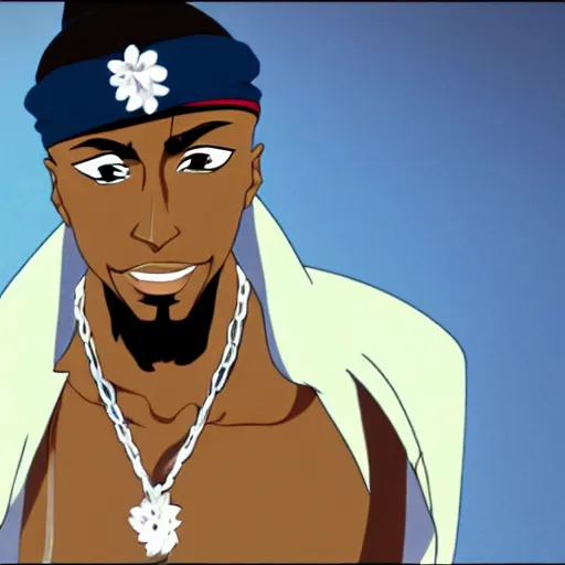 Image similar to Tupac Shakur, screenshot from a 2012s anime