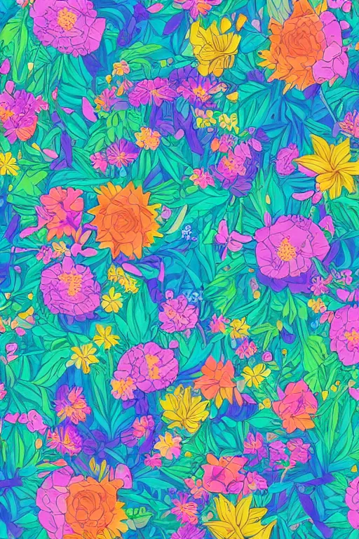 Image similar to forest with flowers blue, Digital Matte Illustration by Dan Mumford, lisa frank