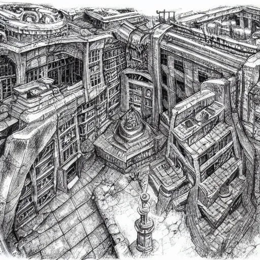 Image similar to stunning concept art for an underground city by kentaro miura, hyper-detailed, professional illustration