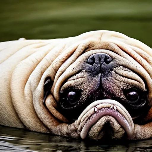 Image similar to a Walrus-Pug Hybrid, A Walrus that looks like a pug, huge tusks, afternoon hangout, good times photograph, candid