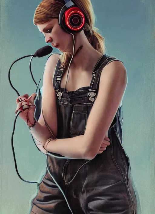 Prompt: digital _ painting _ of _ girl with headphones, overalls, combat boots _ by _ filipe _ pagliuso _ and _ justin _ gerard _ symmetric _ fantasy _ highly _ detailed _ realistic _ intricate _ port