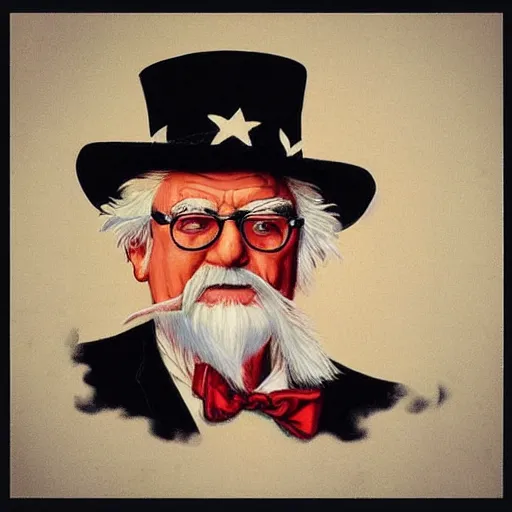 Image similar to “portrait of Colonel Sanders as Uncle Sam, by Norman Rockwell”