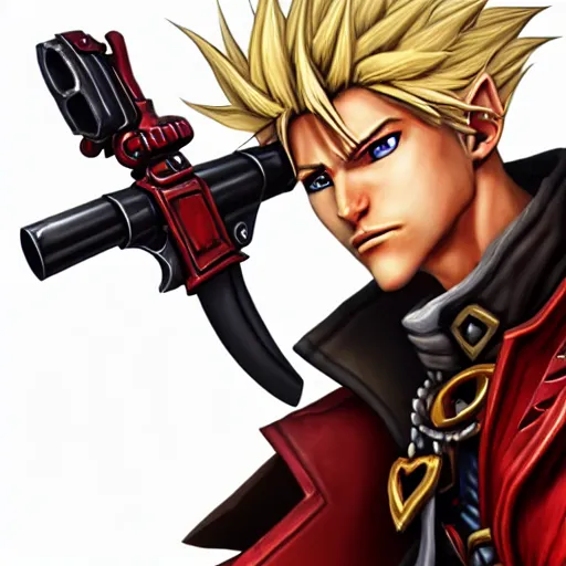 Image similar to Hearthstone official professional art. A vash blond male pirate using red long red rob and two guns inspired on triggun vash . Insanely coherent physical body parts (face, arms, legs, hair, eyes). Full body realistic, sharp focus, 8k high definition, insanely detailed, intricate, elegant, smooth, sharp focus, illustration, ArtStation