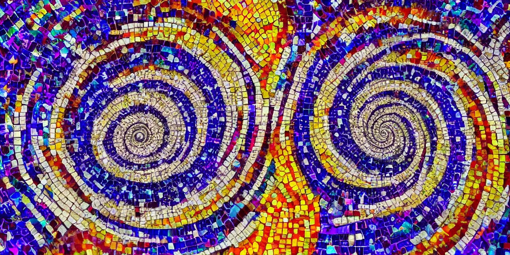 Prompt: beautiful colorful spiral-formed mosaic made out of diamonds, illuminated transparency, very detailed, beautiful colors, symmetrical arrangement, various surfaces, natural flow, complex patterns, ultrarealistic, unreal engine