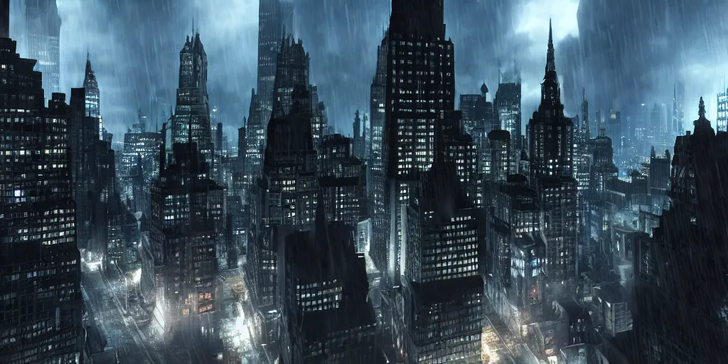 Image similar to gotham city without batman, octane render, hyperrealistic, cinematic lighting, octane render,