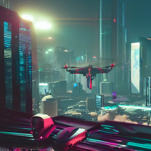 Image similar to Cyberpunk 2077. CP2077. 3840 x 2160. evil drone concept