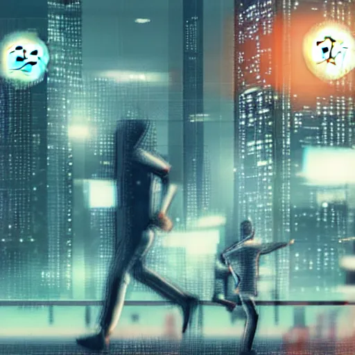 Image similar to people running away scared from bitcoin, cyberpunk art, ultrarealistic, 8k