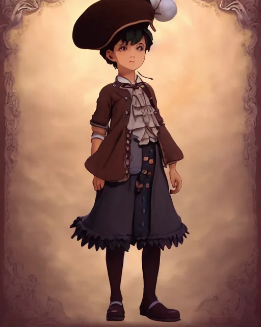 Image similar to a boy as ( fantasy personification of chocolate cupcake ), character design, cute hat, victorian inspired clothing, unreal engine, highly detailed, smooth, digital illustration by artgerm, studio ghibli, sharp focus, artstation. ribbons, fractal swirls. a fantasy bakery background by studio ghibli, makoto shinkai, global illumination, blender, maya 8 k