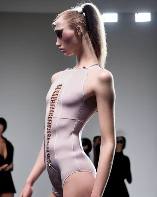 Image similar to multi panel storyboard of olivia wearing an outfit made of tight silicone, runway model at new york fashion week, sporty physique, black hair, freckles, pale skin, multiple angles, photo by greg rutkowski, stage lighting, soft colors, female beauty, intricate detail, elegance, 3 5 mm, depth of field, masterpiece