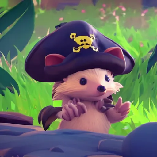 Image similar to cute baby hedgehog in sea of thieves wearing a pirate hat