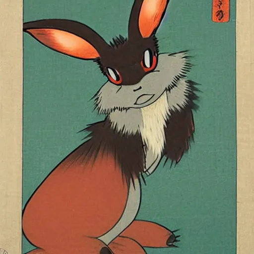 Prompt: Beautiful Ukiyo-e painting of an Eevee