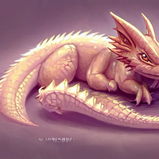 Prompt: cute little baby dragon!! sleeping, zzz, light pink, gold color scheme, highly detailed, artgerm, cushart krenz, artstation, soft light, sharp focus, award - winning, 4 k, 8 k, super detailed, illustration, symmetrical, digital art, character design, concept art