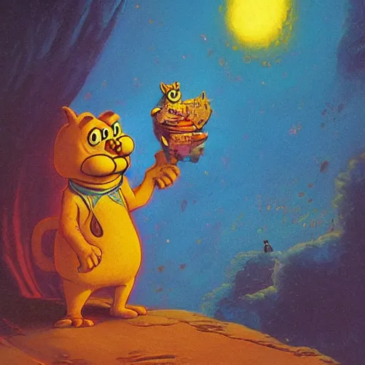 Prompt: a large anthropomorphic garfield by paul lehr and moebius
