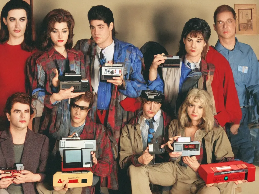 Image similar to twin peaks characters with a nes video game console