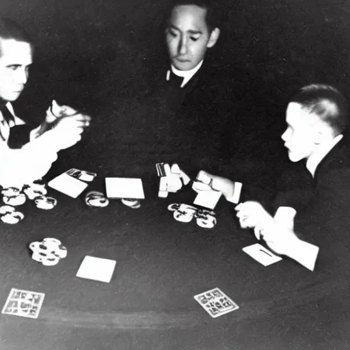 Image similar to uri - kai playing poker in a 1 9 2 2 speakeasy