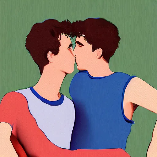 Image similar to call me by your name digital art, two boys in italy