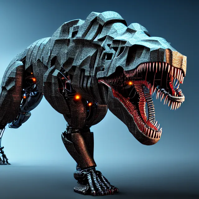 Prompt: cybernetic t - rex, digital art, highly detailed, 4 k, hdr, smooth, sharp focus, high resolution, award - winning photo