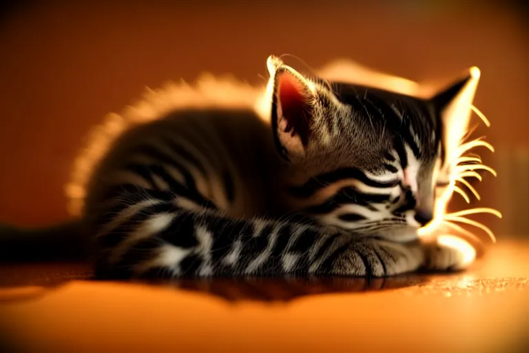 Image similar to sleeping kitten backlit!!! tv!!! shallow depth of field dark room