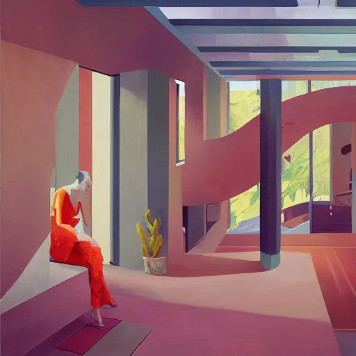 Image similar to casa de vidro, lina bo bardi, painting by atey ghailan, masterpiece