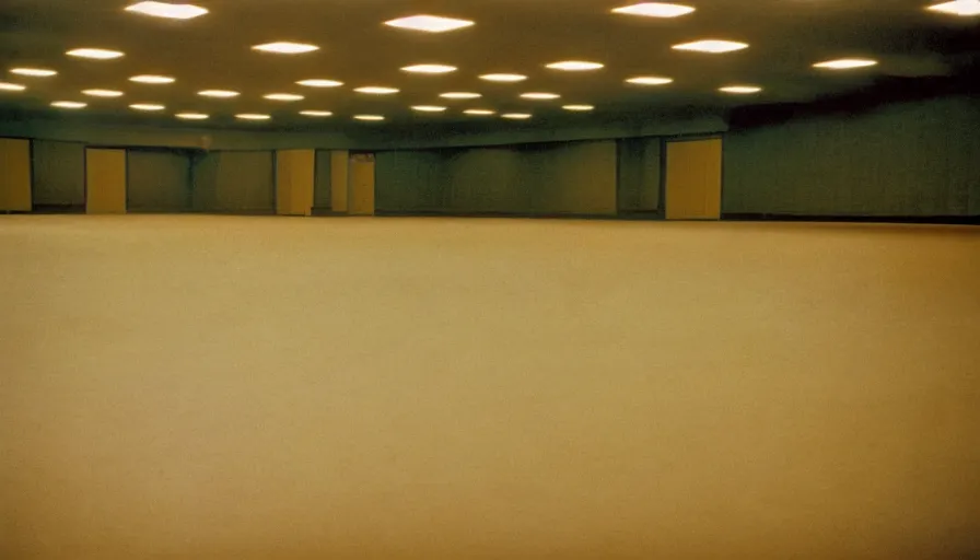 Prompt: 60s movie still of a liminal space sovietic stalinist style empty ballroom, cinestill 800t 50mm eastmancolor, heavy grain-s 150