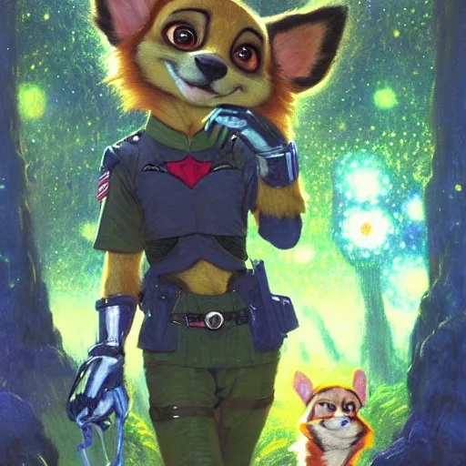 Prompt: a female dog dogwoman canine in starfleet uniform at night in a dark forest. zootopia fursona furaffinity furry art detailed face painting by gaston bussiere craig mullins jc leyendecker gustav klimt artgerm greg rutkowski furry