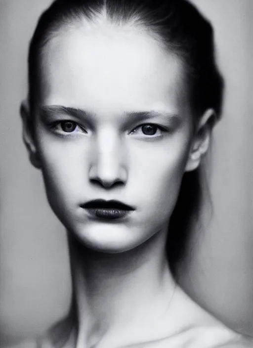 Prompt: portrait beautiful young woman, photograph by paolo roversi,