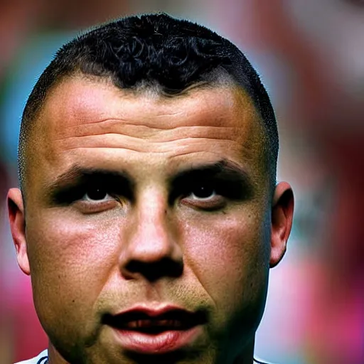 Image similar to real ronaldo nazario head and shoulders portrait photograph by mark mann